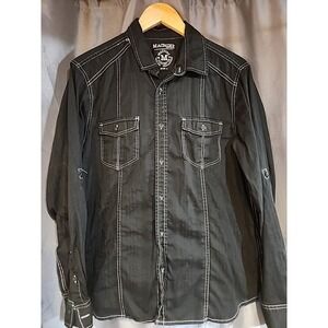 Machine Custom Co. Men's Long Sleeve Button Up Shirt Size L Black